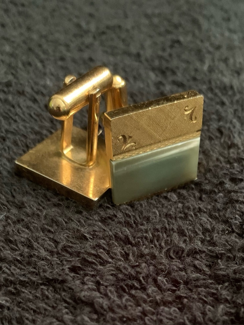 Vintage Gold Tone and Jade Color Rectangular Cufflinks -Classic Men's Accessory